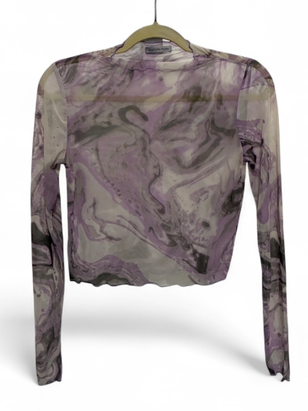Y2K Charlotte Russe Lavender Marble Sheer Mesh Long Sleeve Top